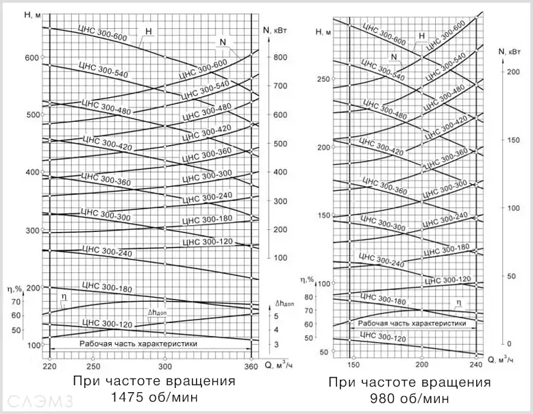 Графические характеристики ЦНС(г) 300-600 и 8МС-7 из паспорта